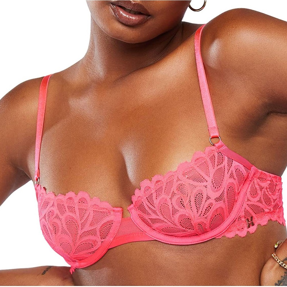 Savage Fenty Not Sorry Unlined Lace Balconette Bra Pink Flash - 32C NWT